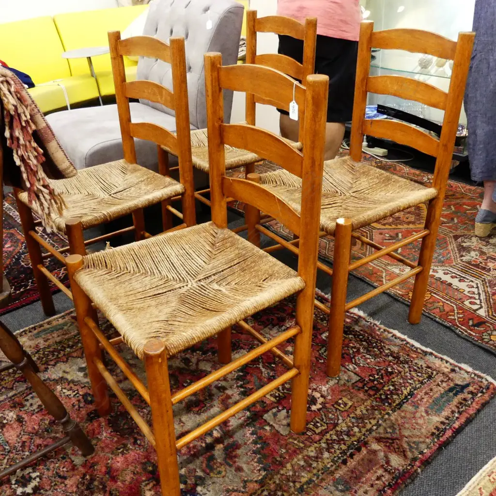 4 RUSH SEATED LADDERBACK CHAIRS Image 1++