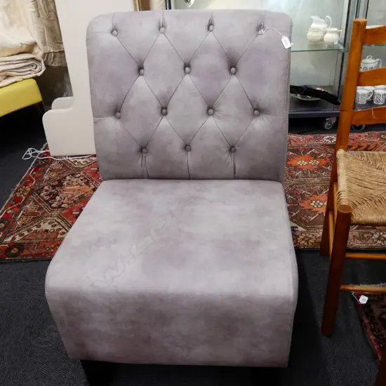 BRAND NEW BUTTON BACK GREY  LOUNGE CHAIR( RETAIL $550)