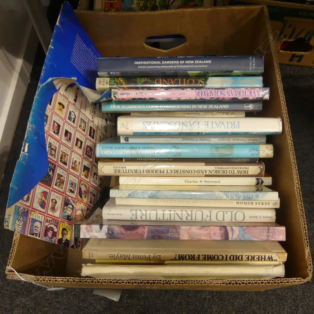 BOX OF ASST GARDENING + ANTIQUE BOOKS Image 1++