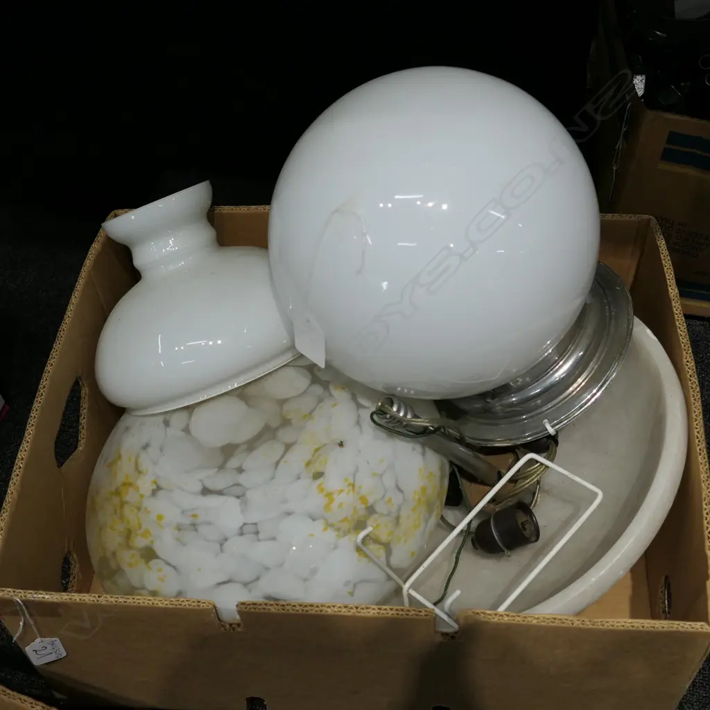 BOX LOT VINTAGE LIGHT SHADES ETC Image 1++