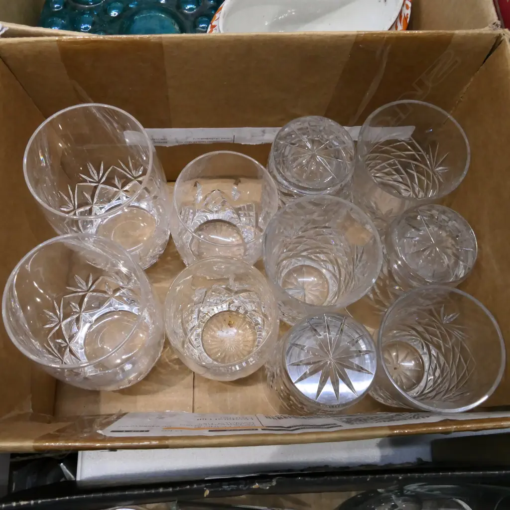 BOX LOT SET 6 CRYSTAL GLASSES PLUS 4 OTHERS Image 1++