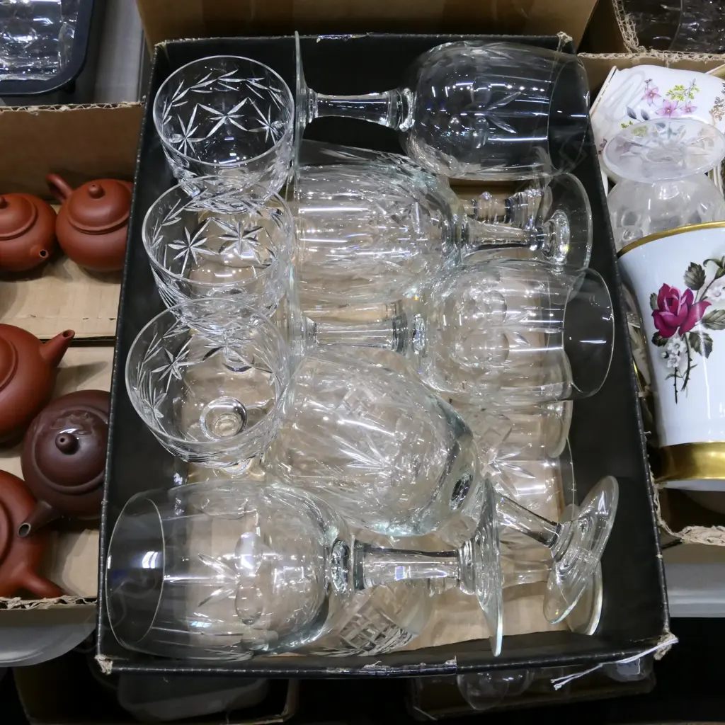 BOX LOT ASST. CRYSTAL WINE GLASSES Image 1++