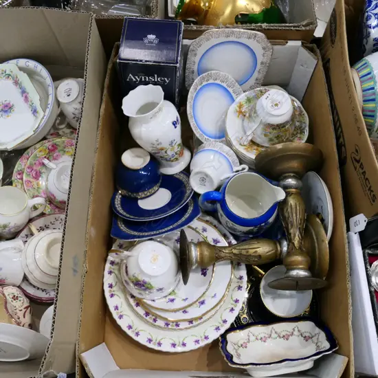 BOX LOT ASST. CHINA INCL. AYNSLEY VASE, TRIOS ETC