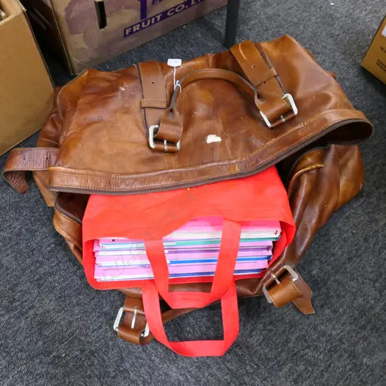 LEATHER CARRY BAG + BOOKS