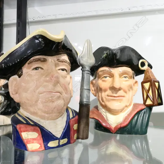 2 LARGE R. DOULTON CHARACTER JUGS COLONIAL WILLIAMSBURG COLLECTION, NIGHTWATCHMAN AND GUARDSMAN