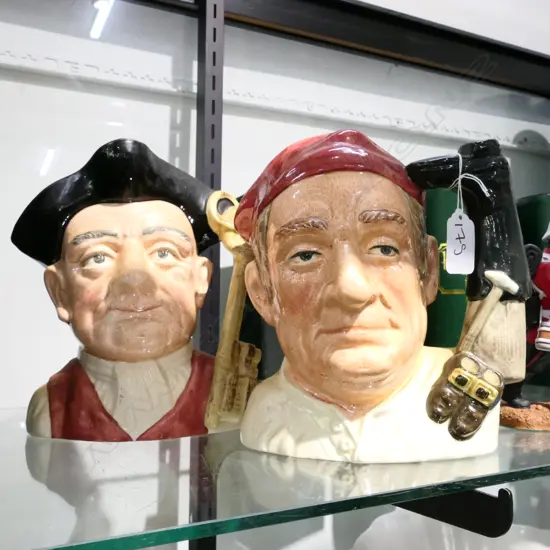 2 LARGE R. DOULTON CHARACTER JUGS COLONIAL WILLIAMSBURG COLLECTION, BOOTMAKER AND GAOLER