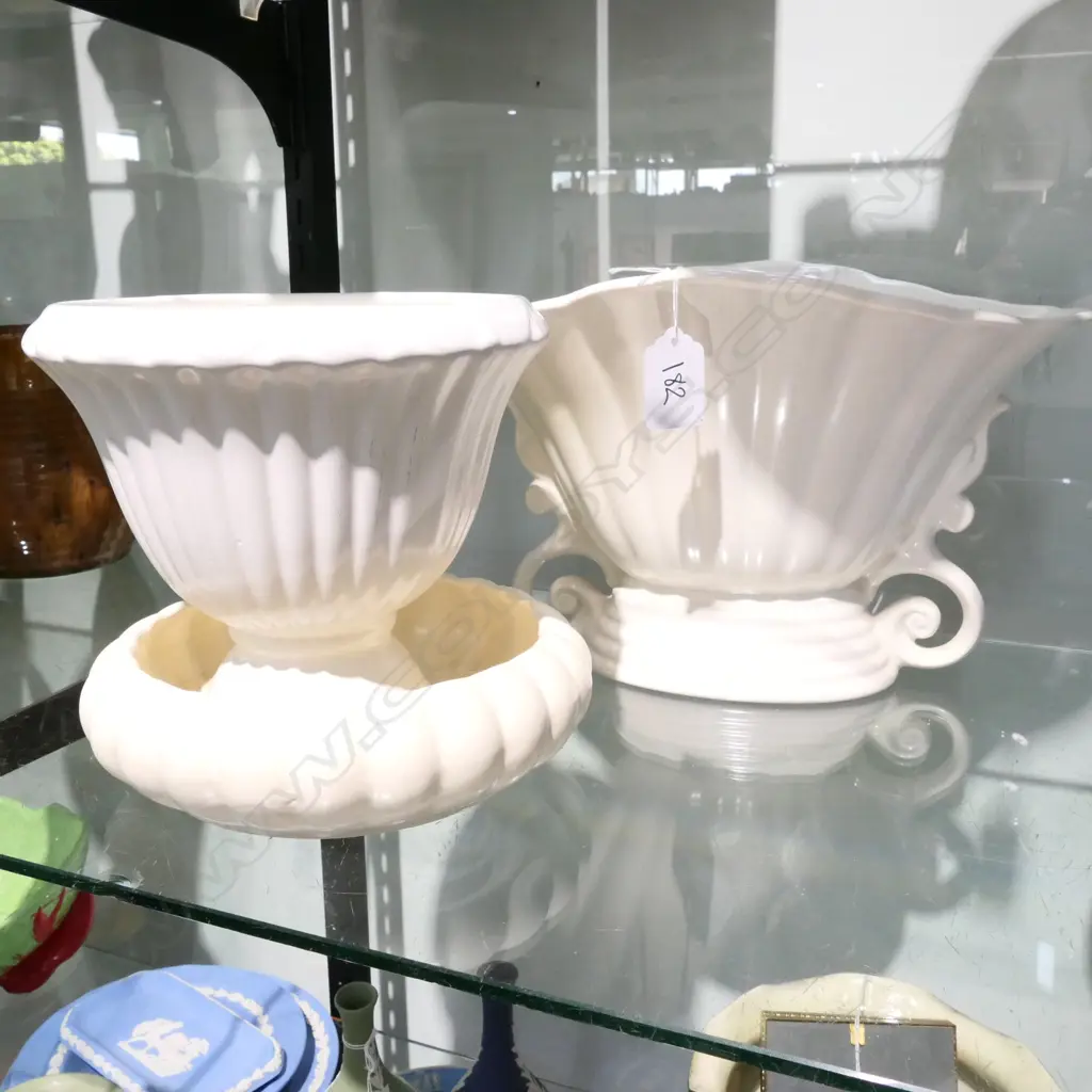 3 WHITE VASES; CROWN LYNN, WADE Image 1++