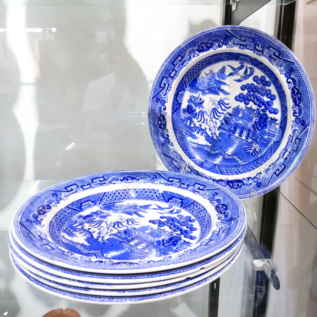 6 19TH CENT. B/W WILLOW SOUP BOWLS WEDGWOOD AF Image 1++