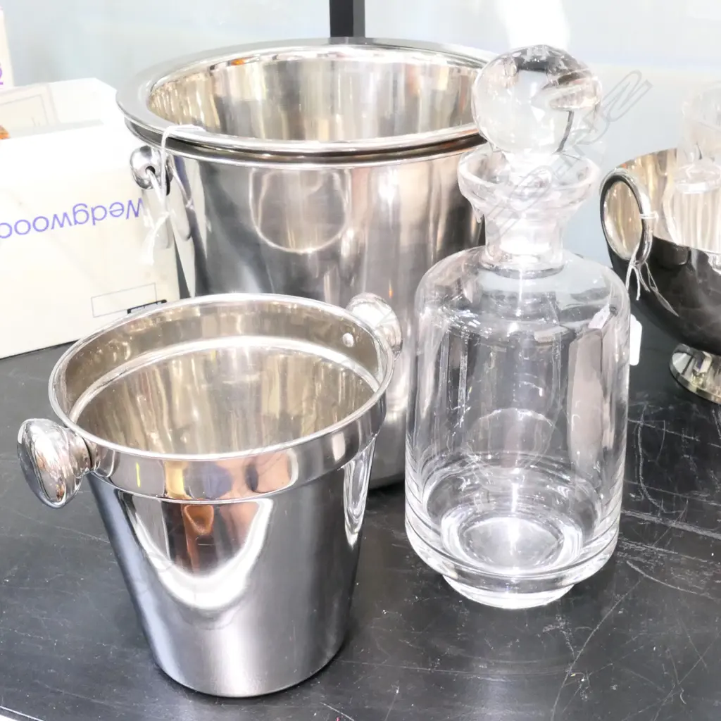 3 CHAMPAGNE BUCKETS AND DECANTER Image 1++