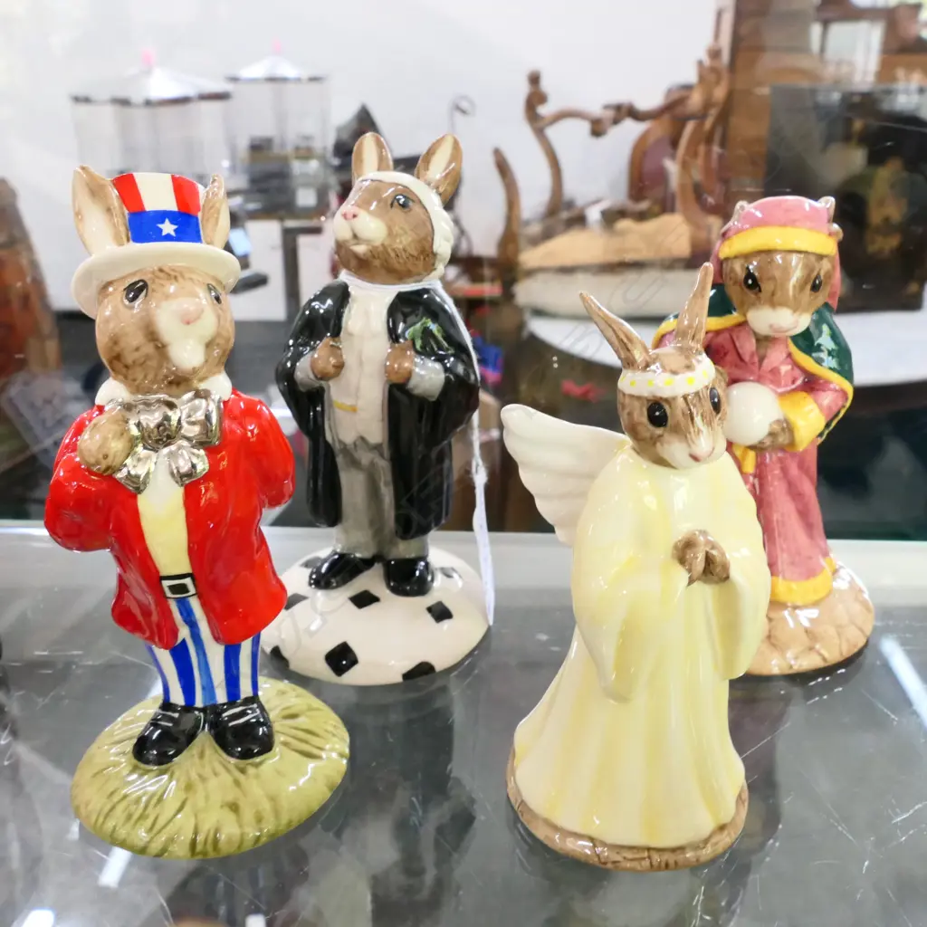 4 R. DOULTON BUNNYKINS; FORTUNE TELLER, JUDGE, UNCLE SAM, ANGEL, 3 BOXED Image 1++