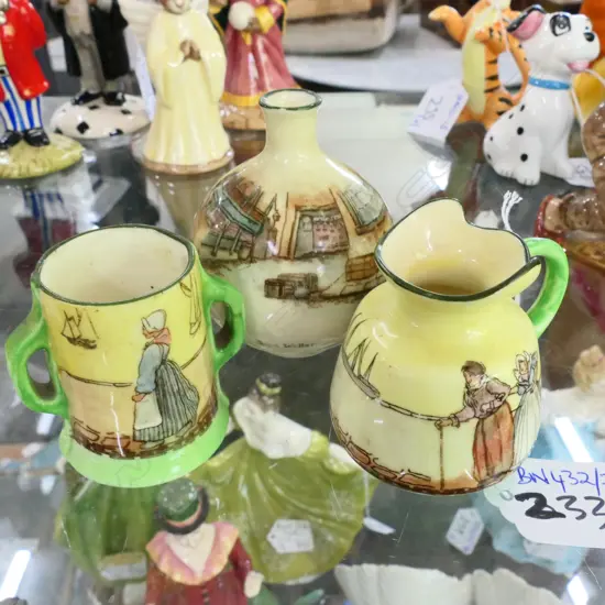 3 R. DOULTON MINIATURE VESSELS; VASE, LOVING CUP, JUG