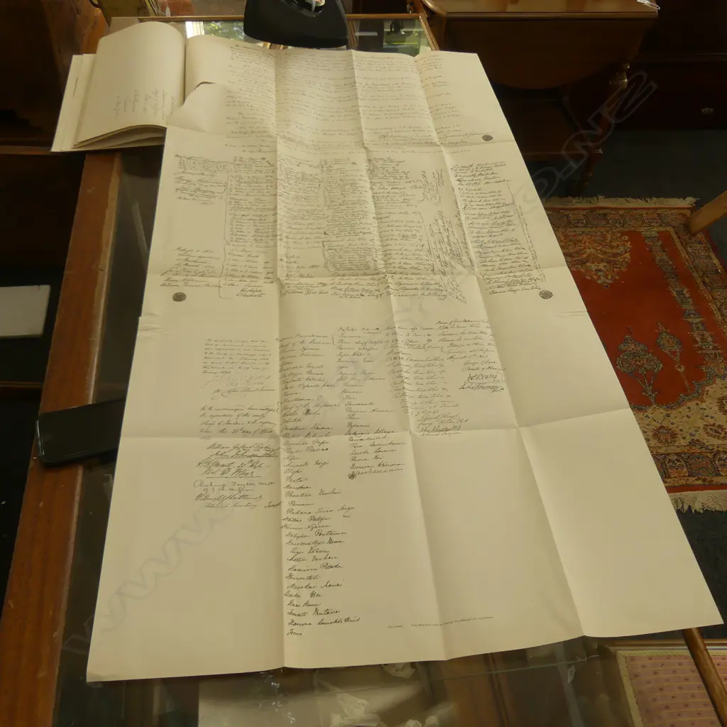 FACSIMILE COPY 'TREATY OF WAITANGI' (largest fold out page with tear) Image 1++