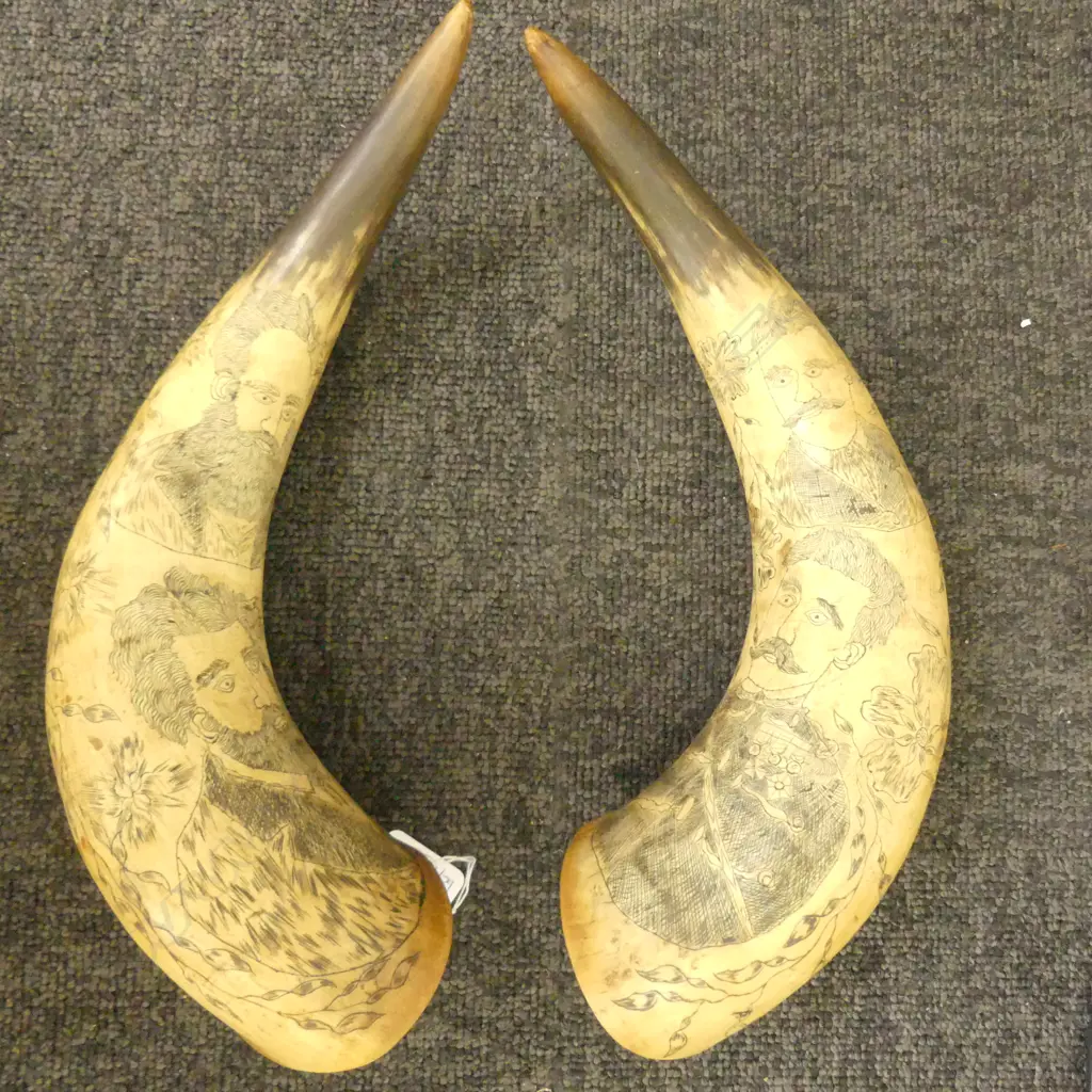 PR SCRIMSHAW HORNS IN THE MANNER OF VON TEMPSKY Image 1++