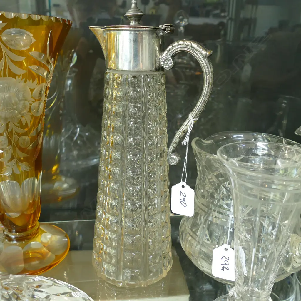 ANTIQUE CLARET JUG WITH PLATED MOUNTS H 300 MM Image 1++