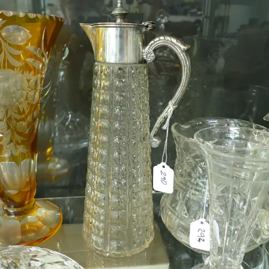 ANTIQUE CLARET JUG WITH PLATED MOUNTS H 300 MM