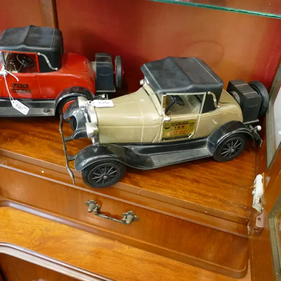 2 JIM BEAM DECANTERS FIRE CHIEF COUPE + ONE OTHER L370MM