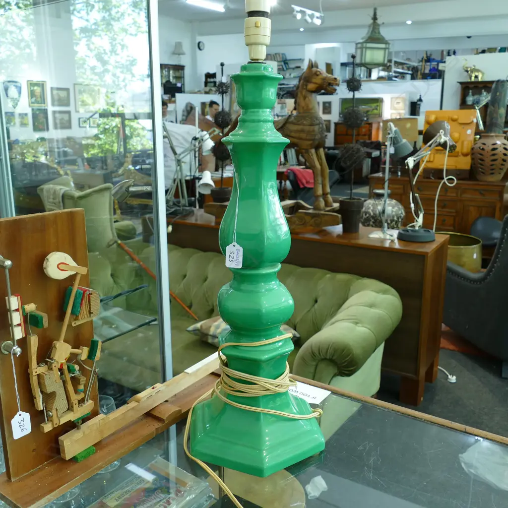 ITALIAN GREEN PORCELAIN LAMP BASE H Image 1++