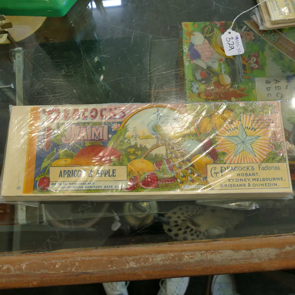 PEACOCK'S CAN LABELS  'PEACH & APPLE' AND 'APRICOT' (APPROX 100) Image 1++