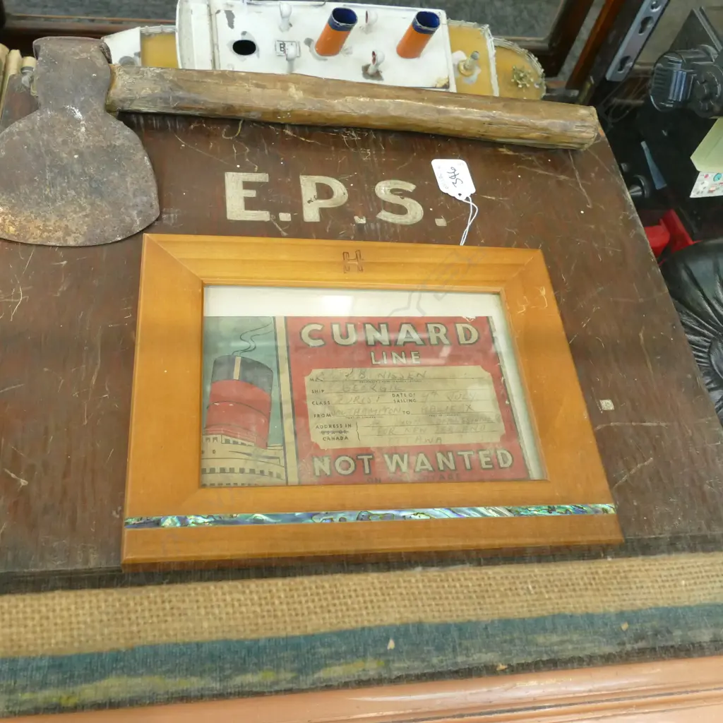 FIRST AID KIT, OLD TAPESTRY, CUNARD LINE LUGGAGE LABEL Image 1++