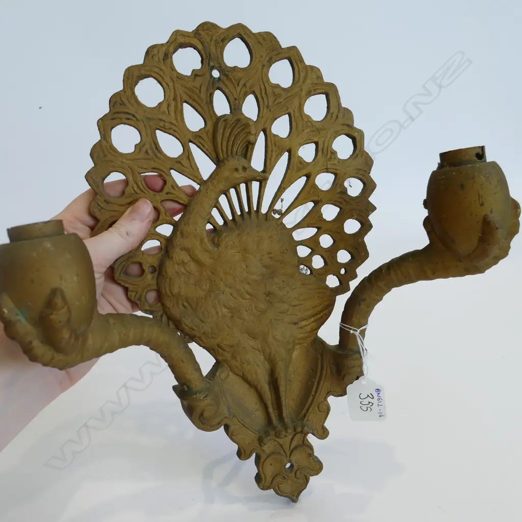 CAST IRON PEACOCK ELECTRIC WALL SCONCE H. 305MM Image 1++
