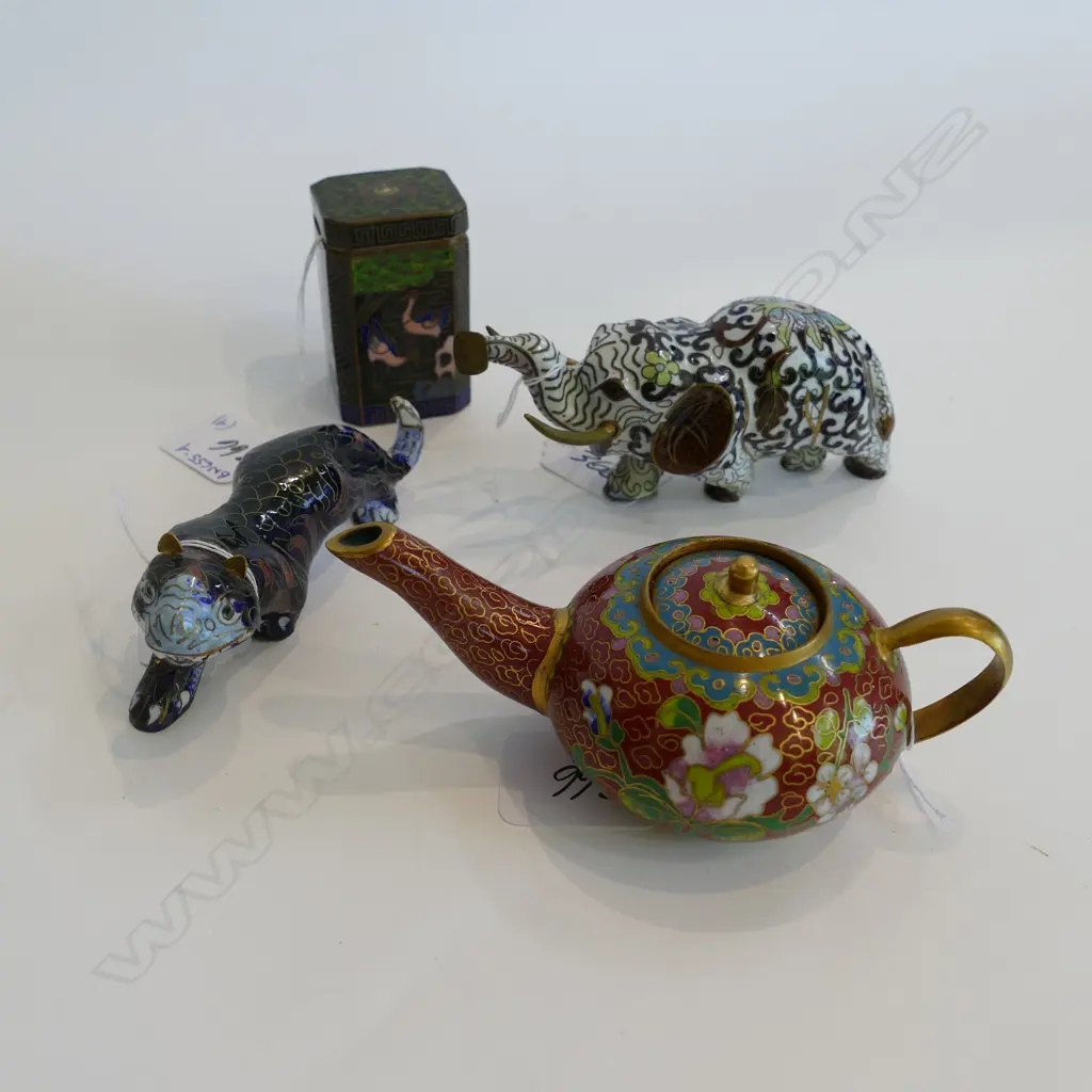 4 CLOISONNE PCS INCL ELEPHANT / TIGER / TEAPOT Image 1++
