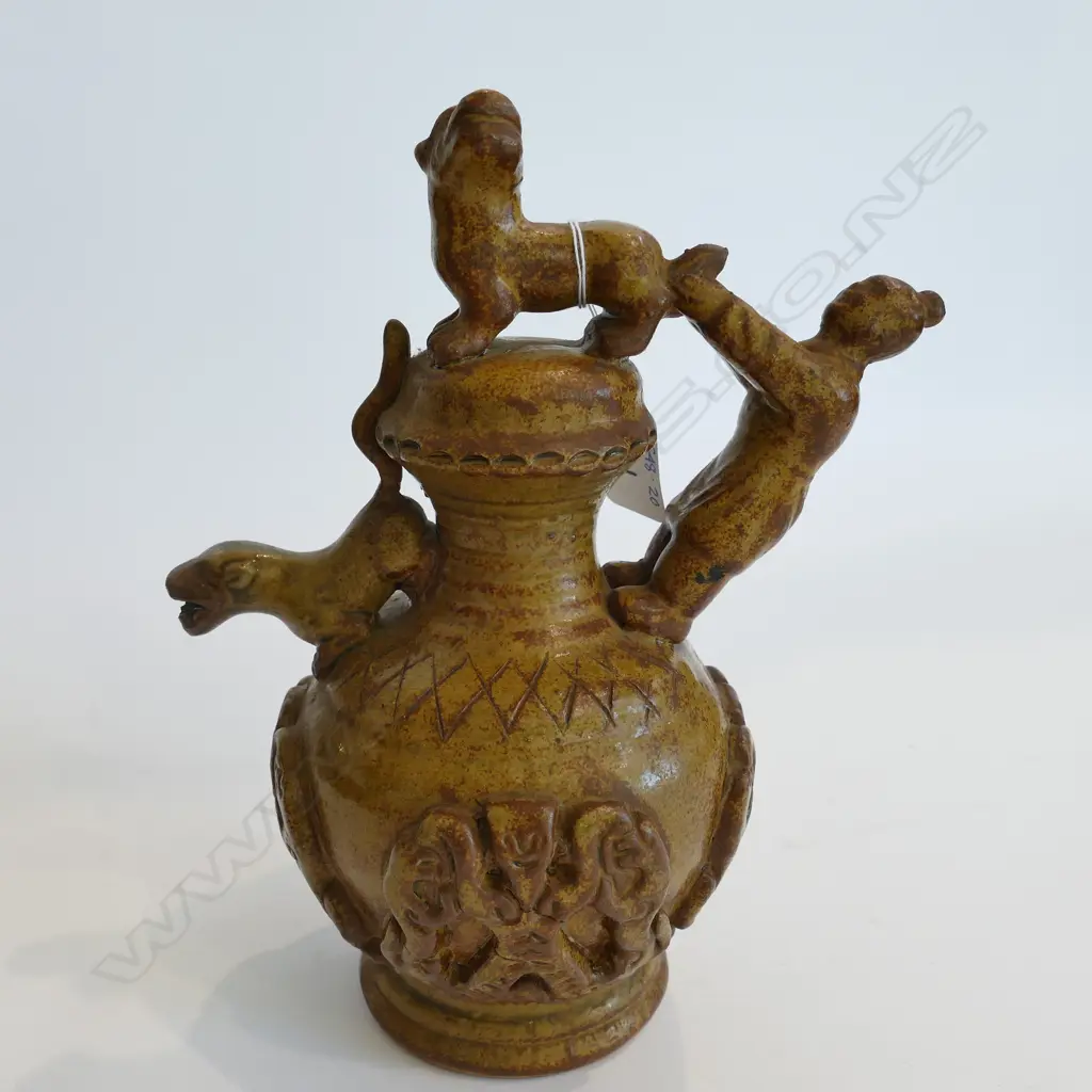 CHINESE GLAZED TERRA COTTA WINE EWER w HIDDEN FILLING FROM UNDERNEATH Image 1++