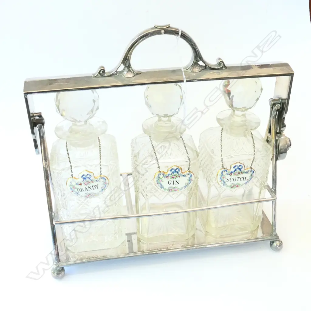 EARLY 20THC S/PLATE CRYSTAL TANTALUS... Image 1++