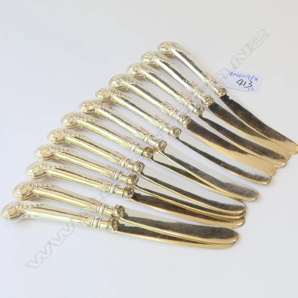 12 STG SILVER HANDLED BUTTER KNIVES, SHEFFIELD 1909 Image 1++