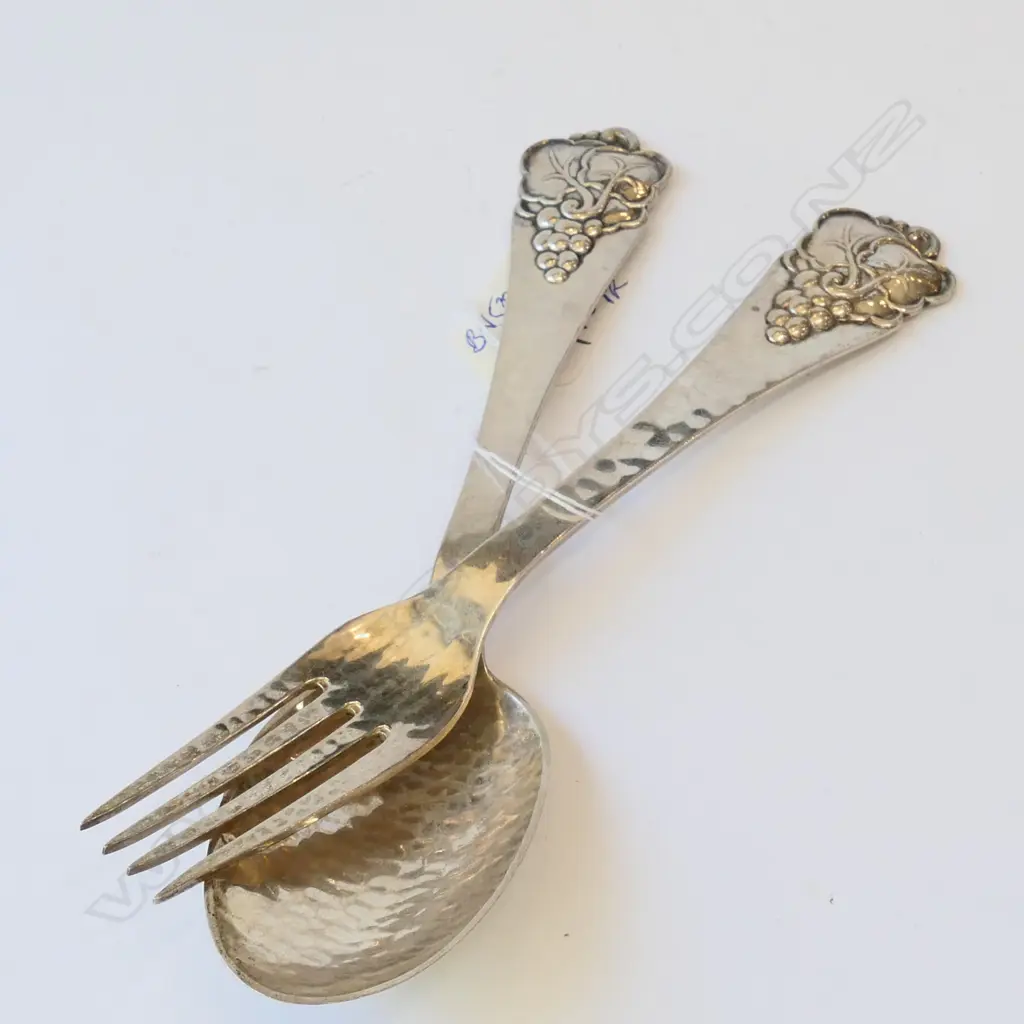 Hand hammered Sterling silver spoon and fork Denmark sterling silver115 g combined CKH Christian Knudsen Hansen. About 1 Image 1++
