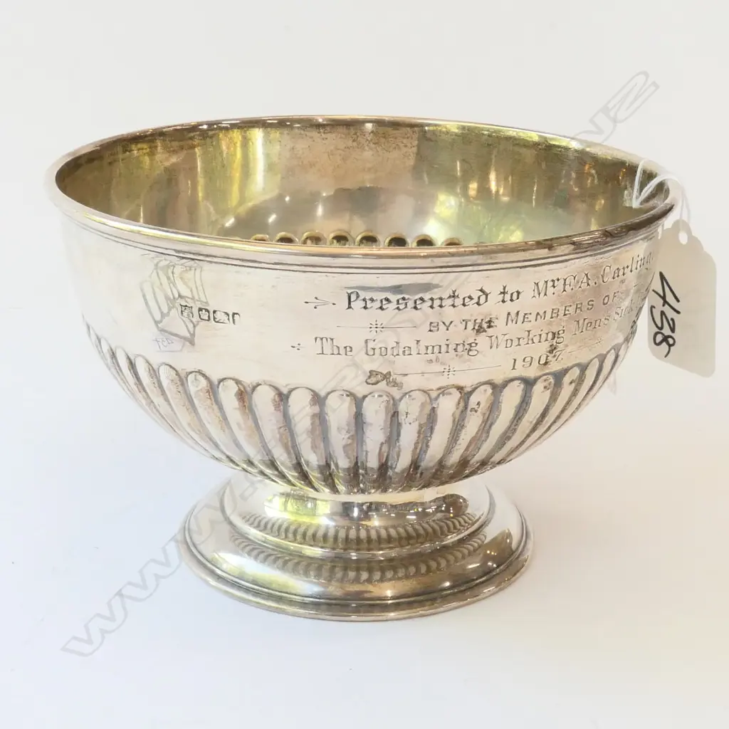 SILVER Footed bowl fluted  F BS Ltd london 1907 inscription on side 212 grams Image 1++