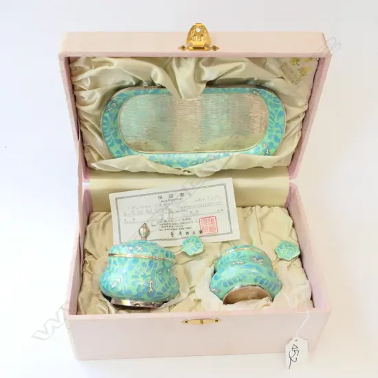 KOREAN SILVER (99%) & ENAMEL CONDIMENT SET...