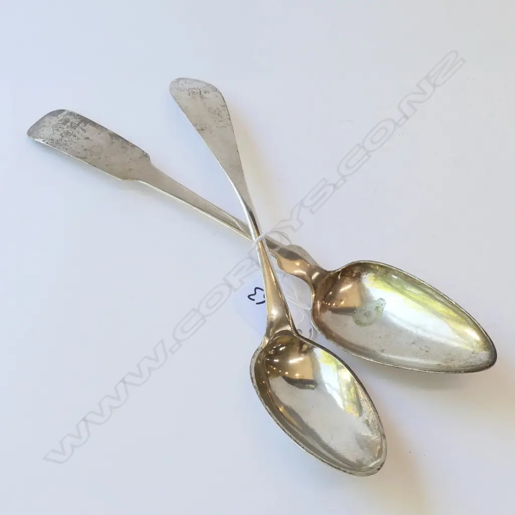 TWO TABLE SPOONS, COIN AND CONTINENTAL SILVER Image 1++