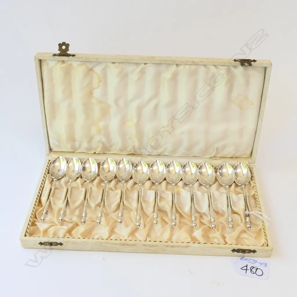 Set of 12  teaspoons HS Copenhagen sterling marks in box Image 1++