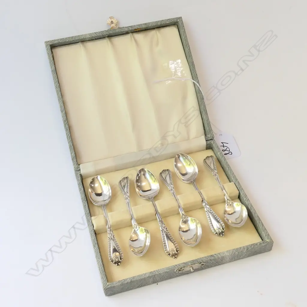 6 CASED STG SILVER TEASPOONS IN BOX SHEFFIELD 1900 Image 1++