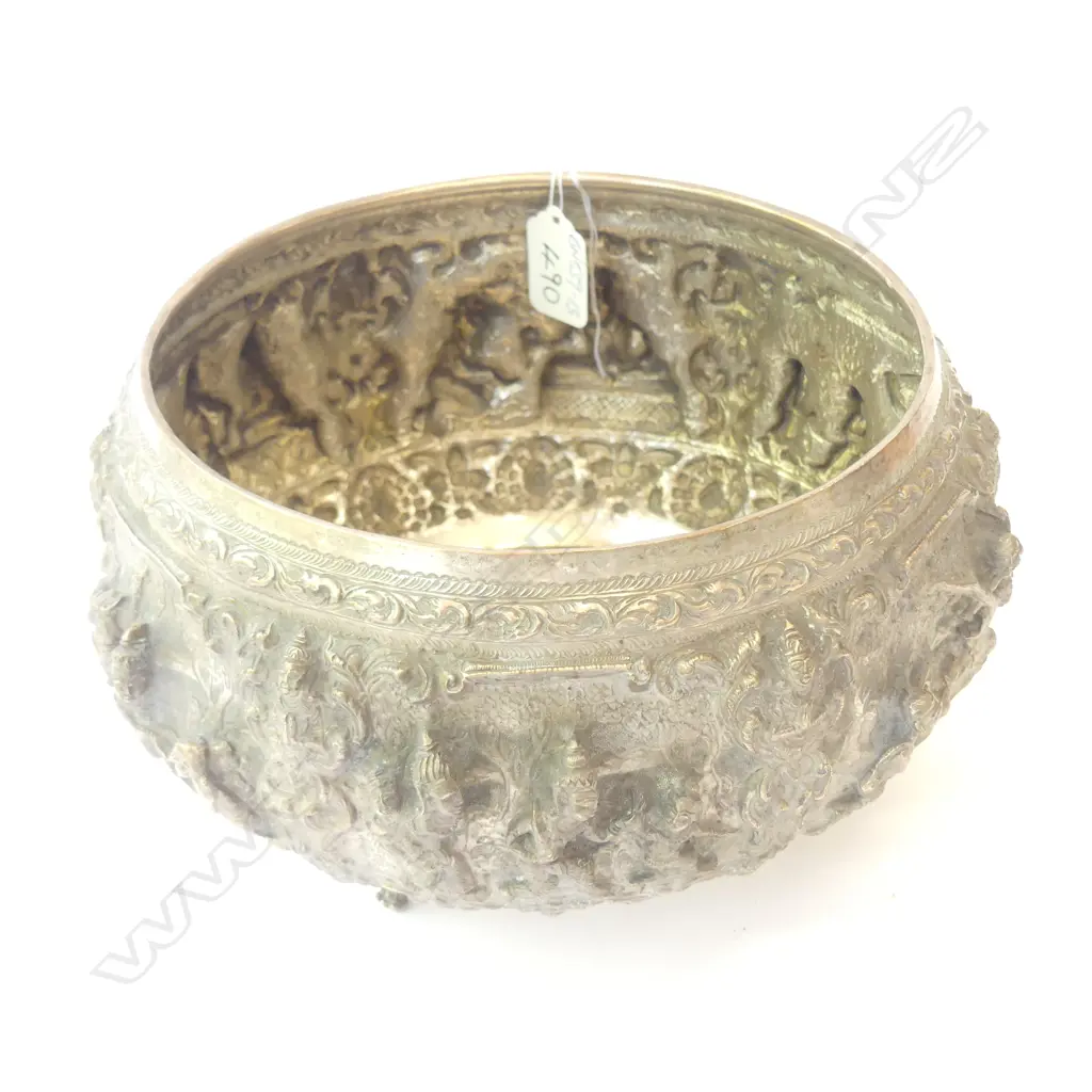 c1850 Burma King Pagin Min Silver Thabeik Bowl 714  grams bowl ornately decorated  Image 1++