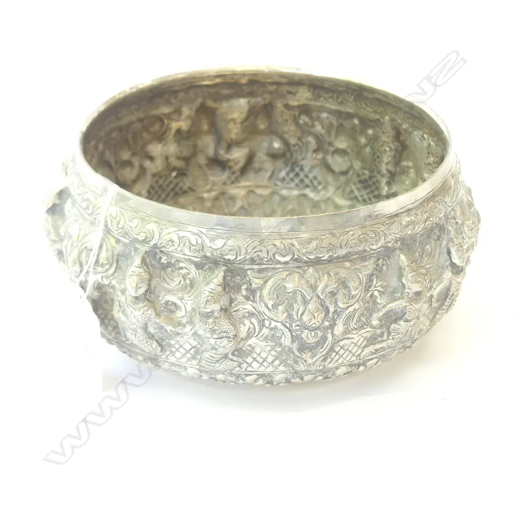 c1850 Burma King Pagin Min Silver Thabeik Bowl 219 grams bowl ornately decorated  Image 1++