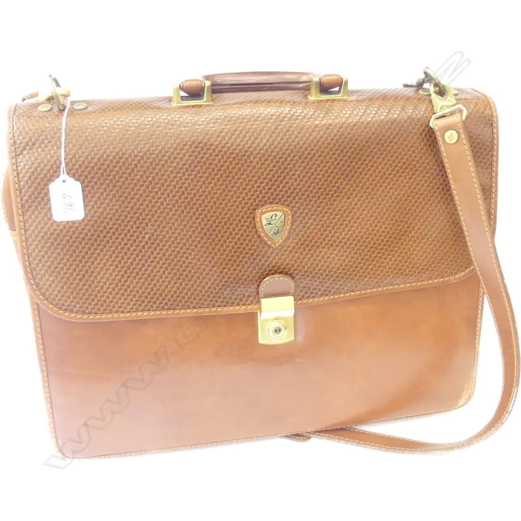 TONINO LAMBORGHINI TAN LEATHER BRIEFCASE Image 1++