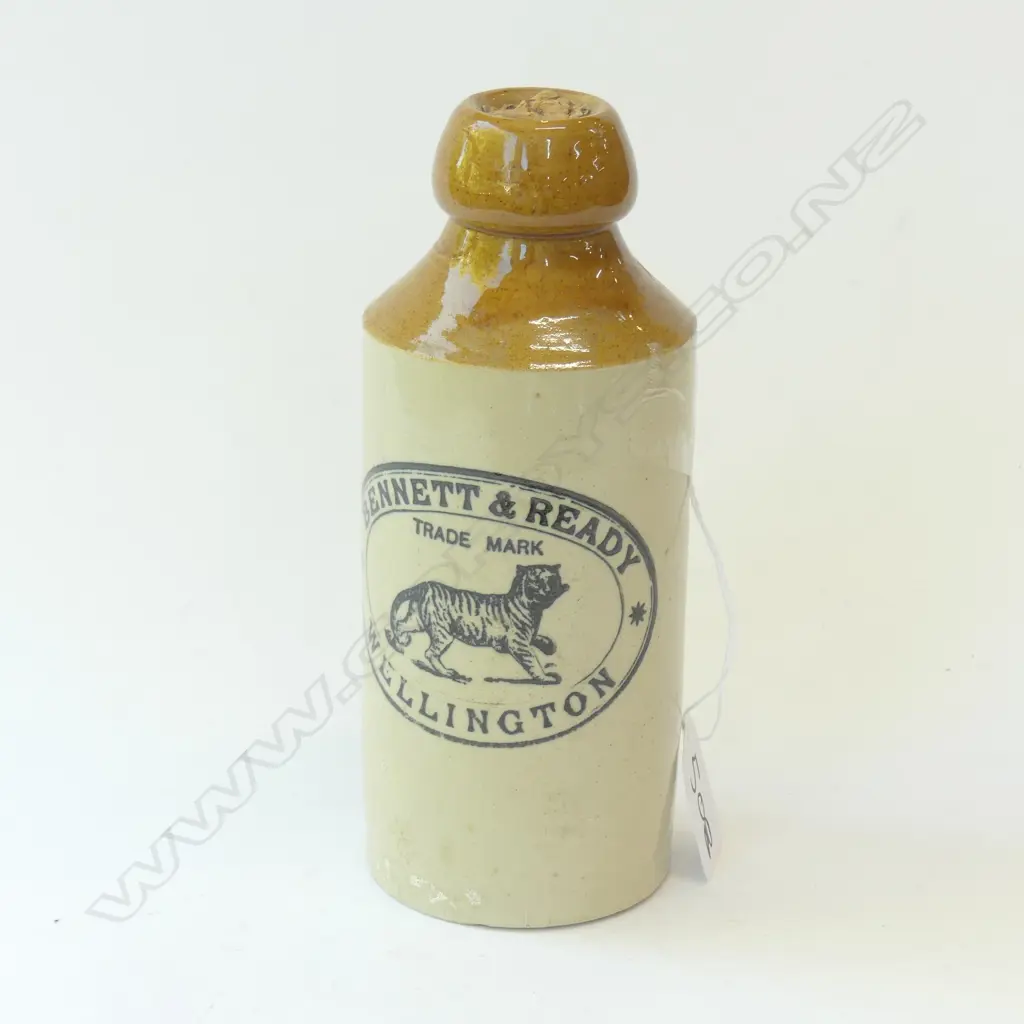 PICTORIAL COLONIAL BOTTLE WITH TIGER 'BENNETT & READY WELLINGTON' Image 1++