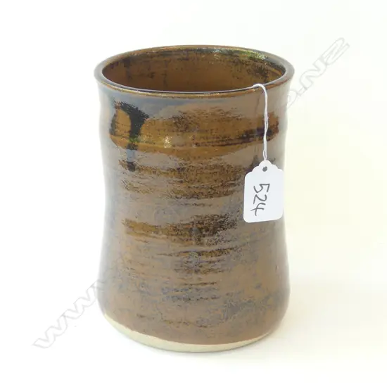 ST IVES STONEWARE POTTERY VASE, TENMOKU GLAZE
