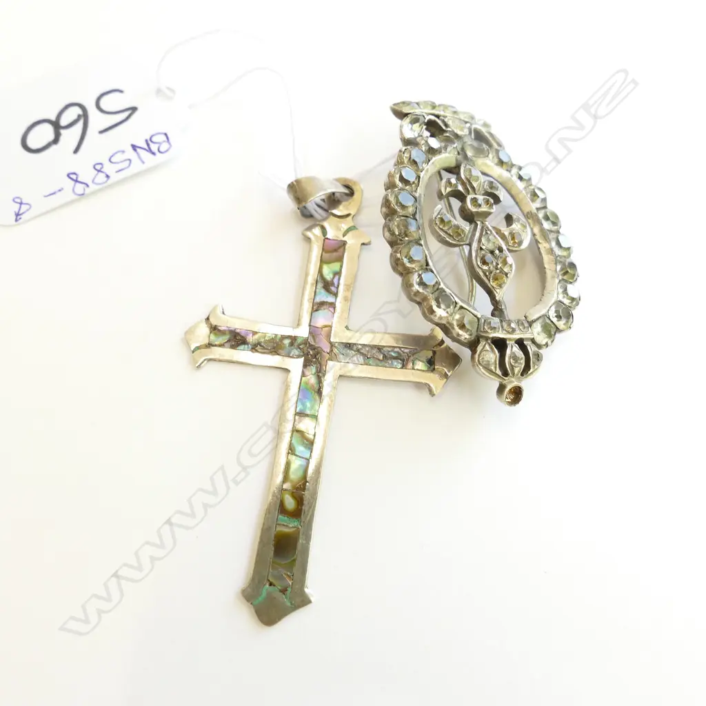 SIL ? PASTE BROOCH A.F./ SIL MEXICO PAUA CROSS Image 1++