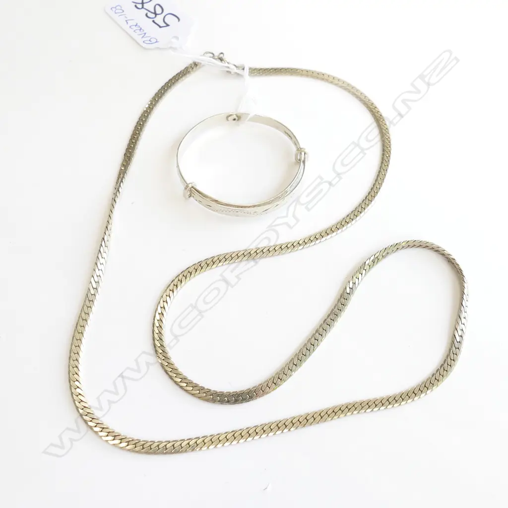 SILVER CHAIN NECKLACE AND BABY'S SILVER BANGLE Image 1++