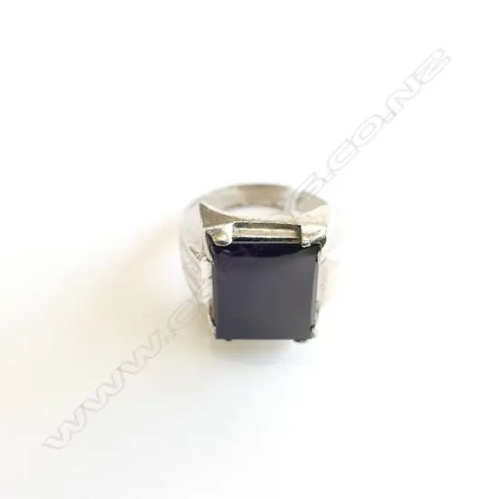 SILVER PLATED & JET MEN'S RING see #8