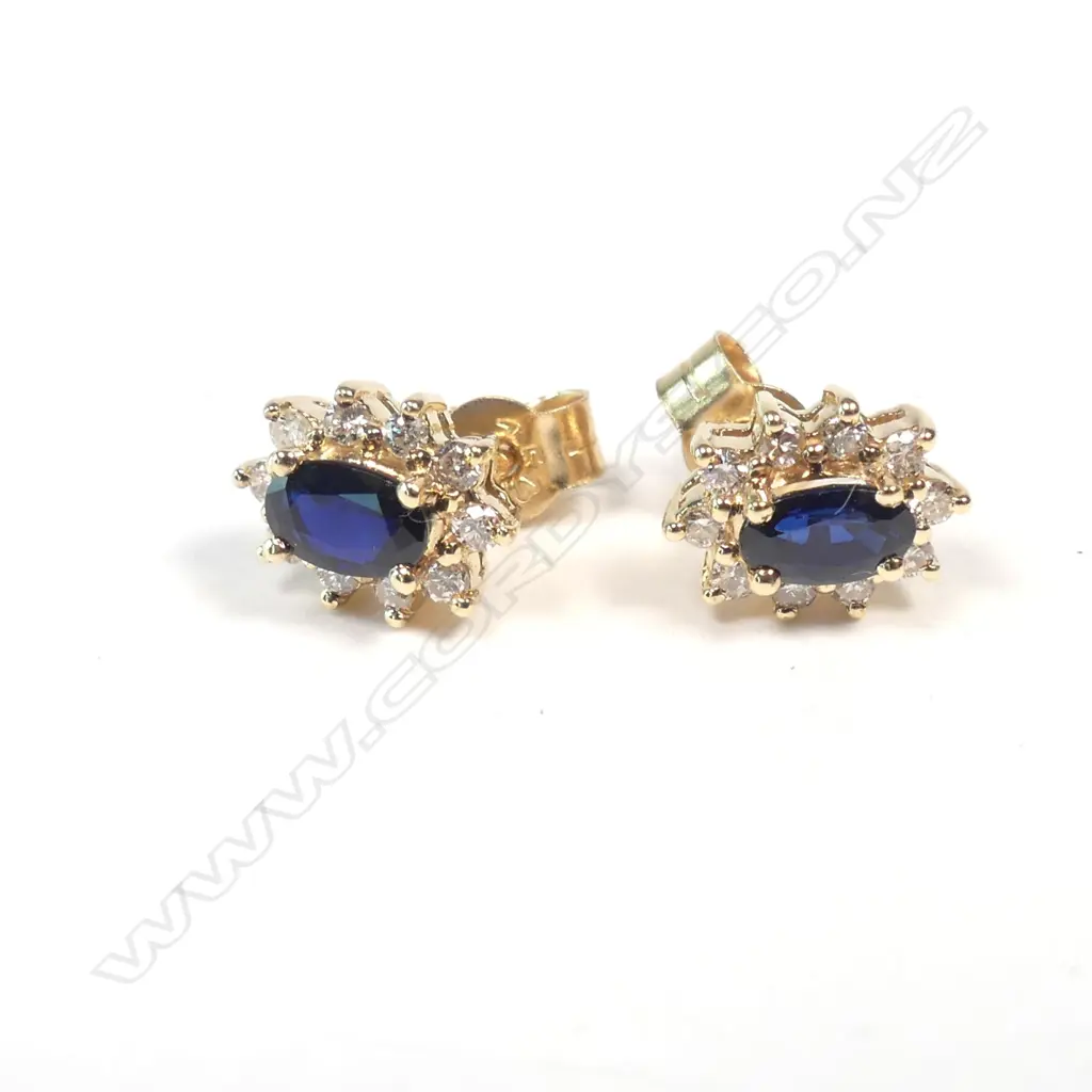 9CT GOLD SAPPHIRE & DIAMOND EARRINGS Image 1++