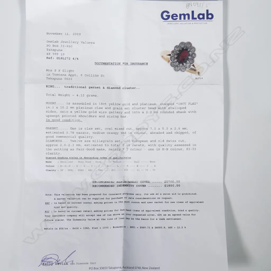 18CT PLATINIUM DIAMOND GARNET RING. EVALUATION RP 2,700   Image 1++