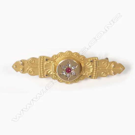 9CT VICT GOLD BROOCH DIAMOND SET