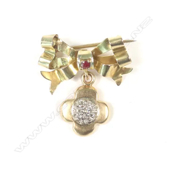 9CT GOLD AND DIAMOND BROOCH