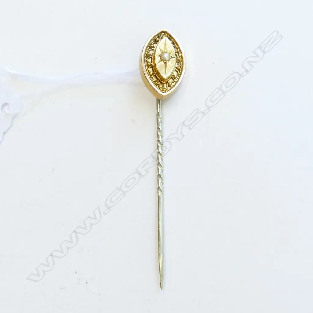 9CT ? SEED PEARL STICK PIN Image 1++
