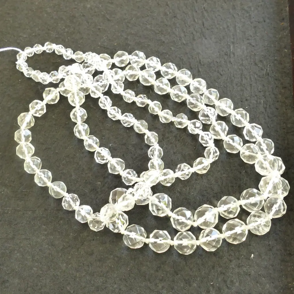 ROCK CRYSTAL/GLASS BEAD NECKLACE, GRADUATED. 118CM LONG Image 1++