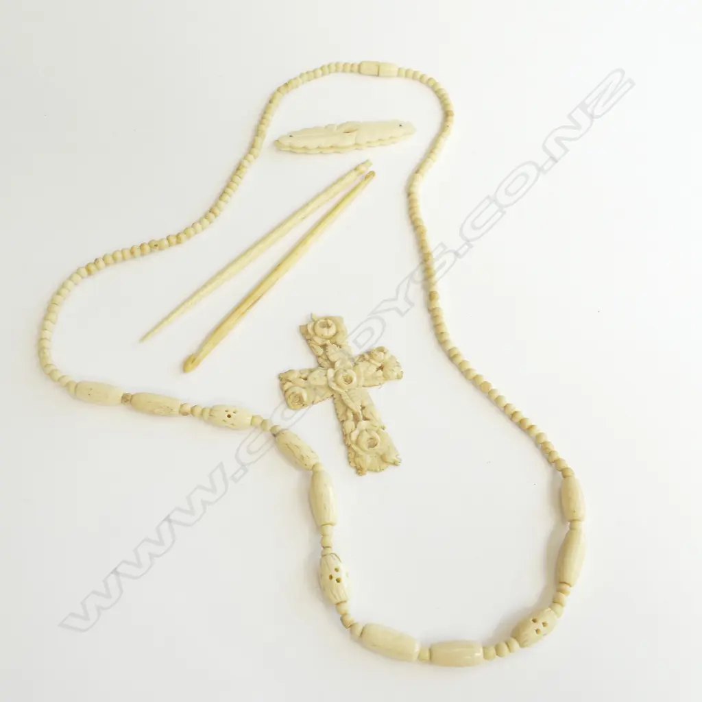 BONE NECKLACE/CROSS A.F.;CROCHET HOOKS ETC  Image 1++