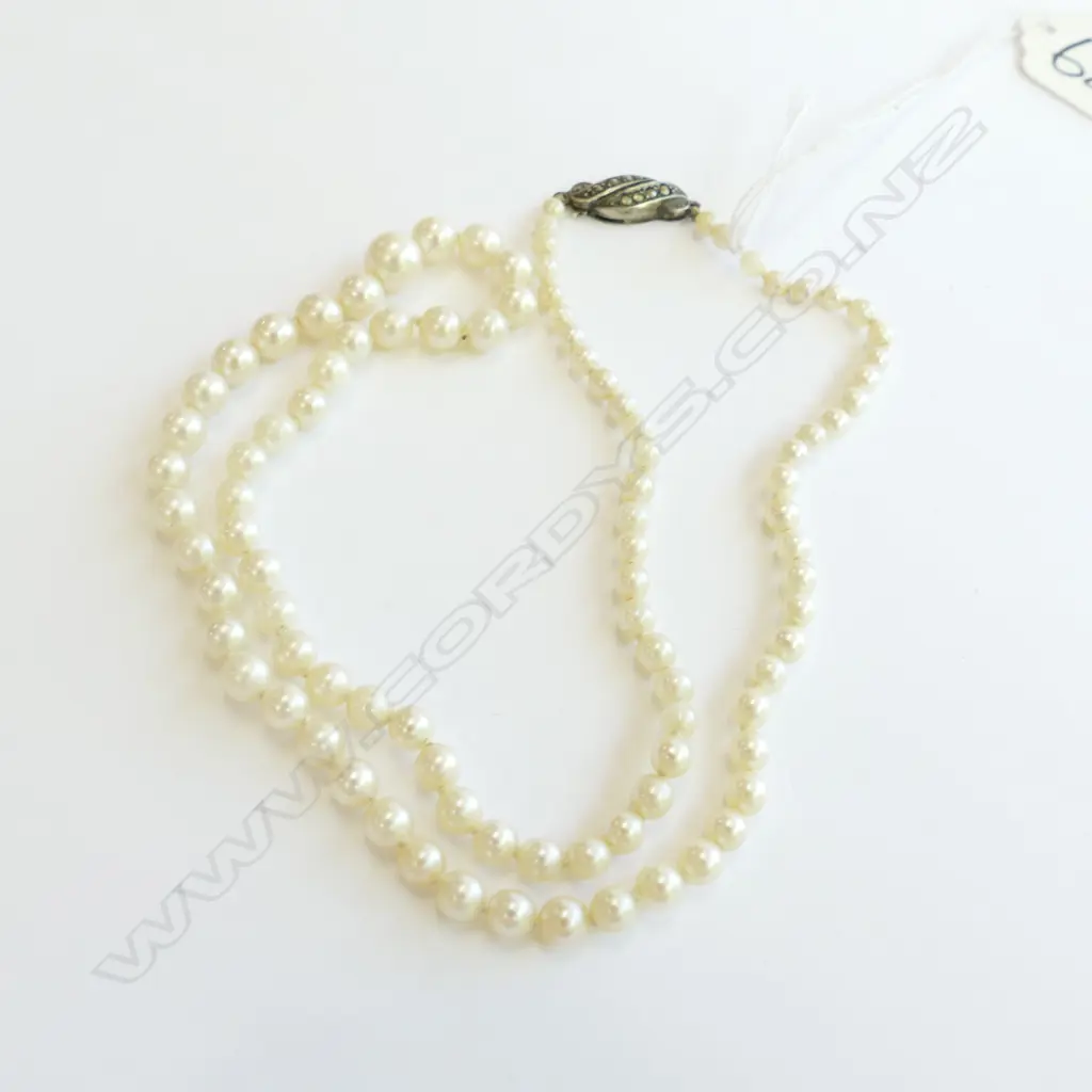 SINGLE STRAND OF 97 GRADUATED TAKAYA CULTURED PEARLS w MARCISTE & SILVER CLASP 3-7mm Image 1++